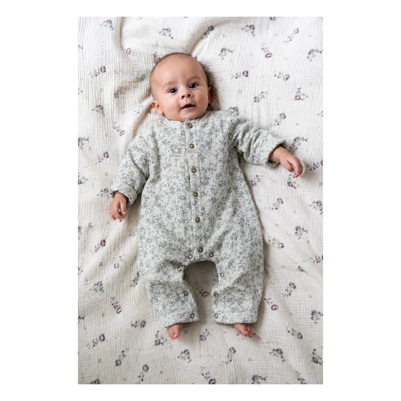 Risu Risu - Cosi Organik Pamuk Gazlı Floral Pijama | Mavi