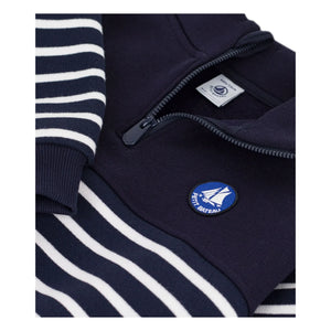 Petit Bateau - Çizgili organik pamuklu triko yakalı sweatshirt | Lacivert