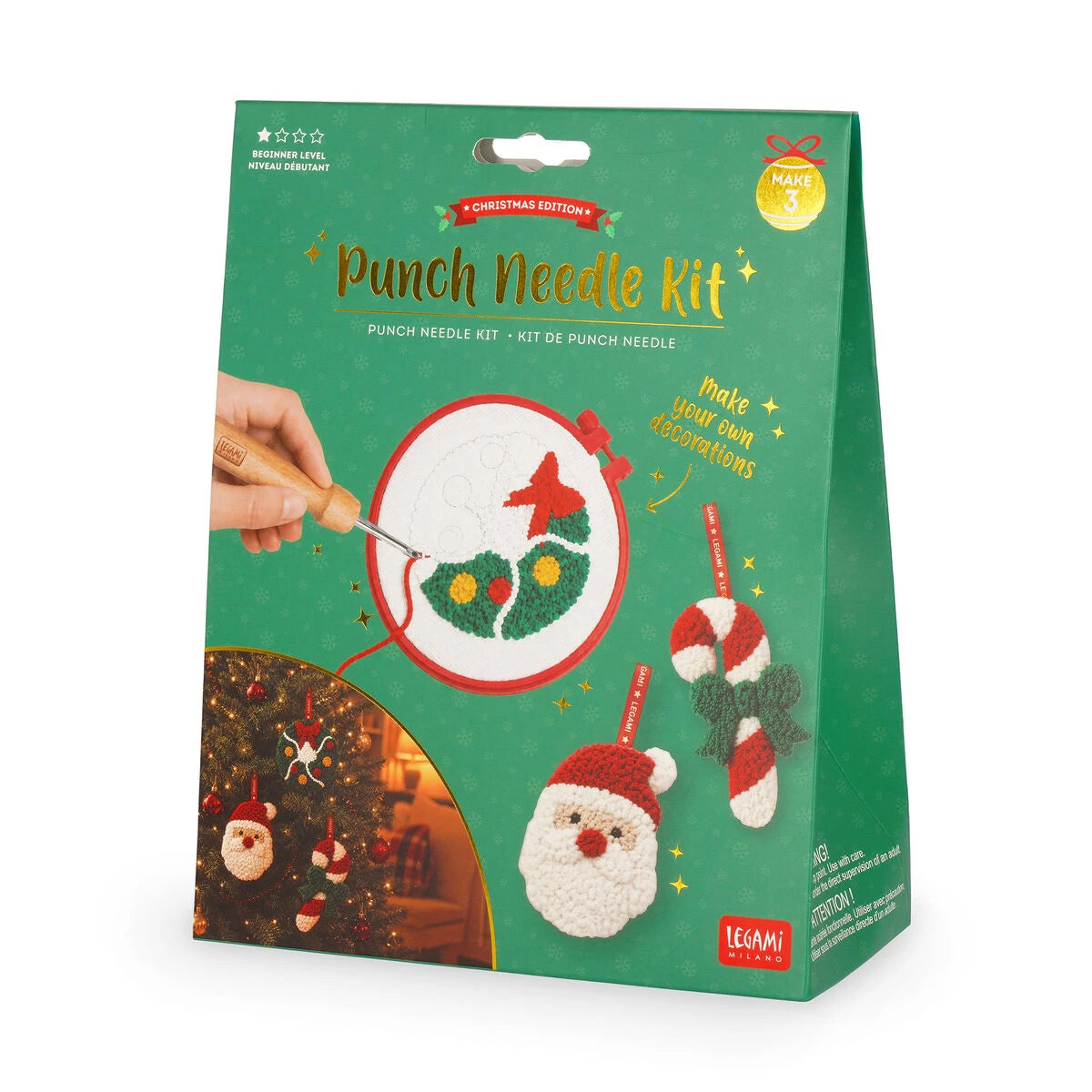 Legami - Kreativ-Set hängende Weihnachtsdekorationen - Punch Needle Kit