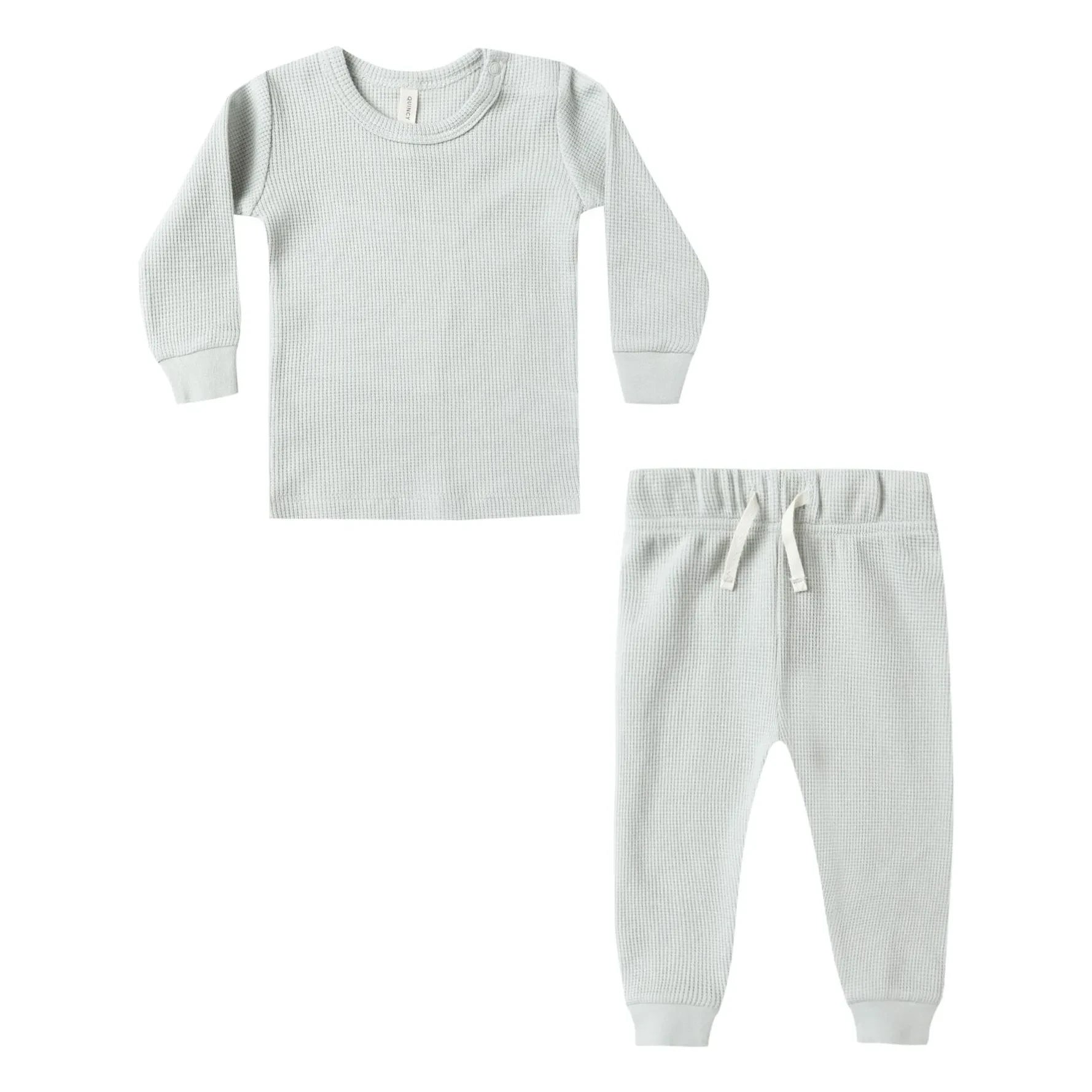 Quincy Mae - Waffle Bio-Baumwollshirt und Jogger Set | Hellblau