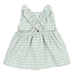 Búho - Gingham Rüschen Seersucker Strampler aus Bio-Baumwolle | Aqua