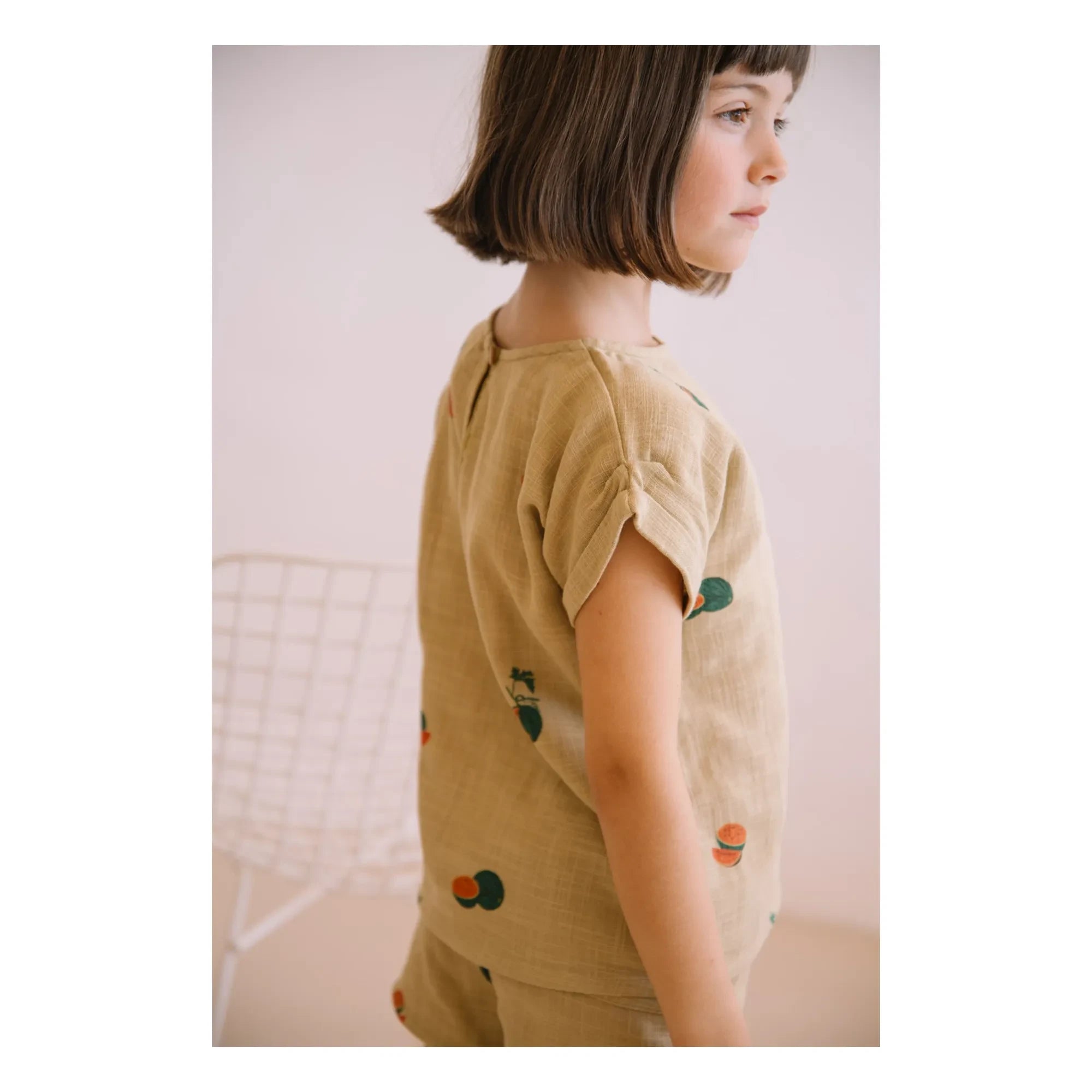 Studio Bohème - Praslin Wassermelone Baumwoll-Musselin T-Shirt | Salbei