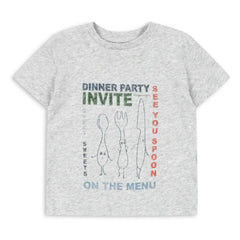 Konges Sløjd - Famo Dinner Party organik pamuk Tişört | Gri melanj