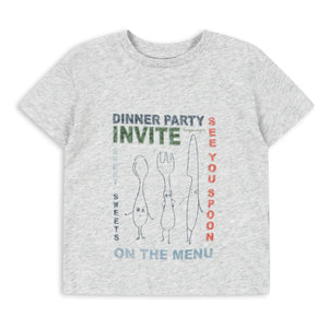 Konges Sløjd - Famo Dinner Party organik pamuk Tişört | Gri melanj
