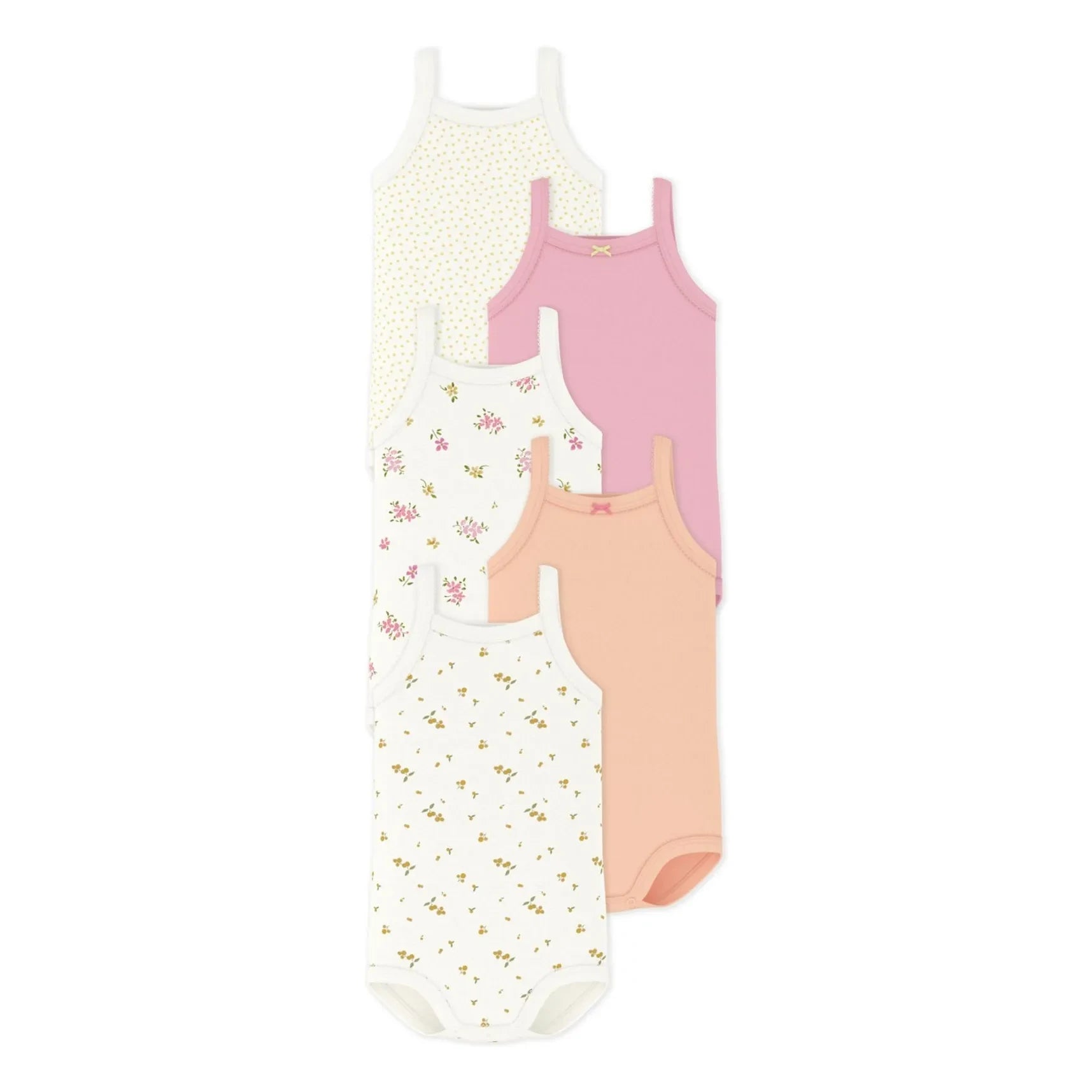 Petit Bateau – 5er-Set Spaghettiträger-Bodys mit Blumenmuster | Weiß