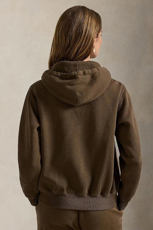 Polo Ralph Lauren fermuarlı kapüşonlu kadın sweatshirt pamuklu