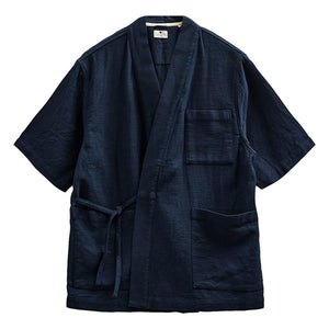 Anerkjendt - Akjesper Twill Kurzarm-Kimono | Dunkelblau