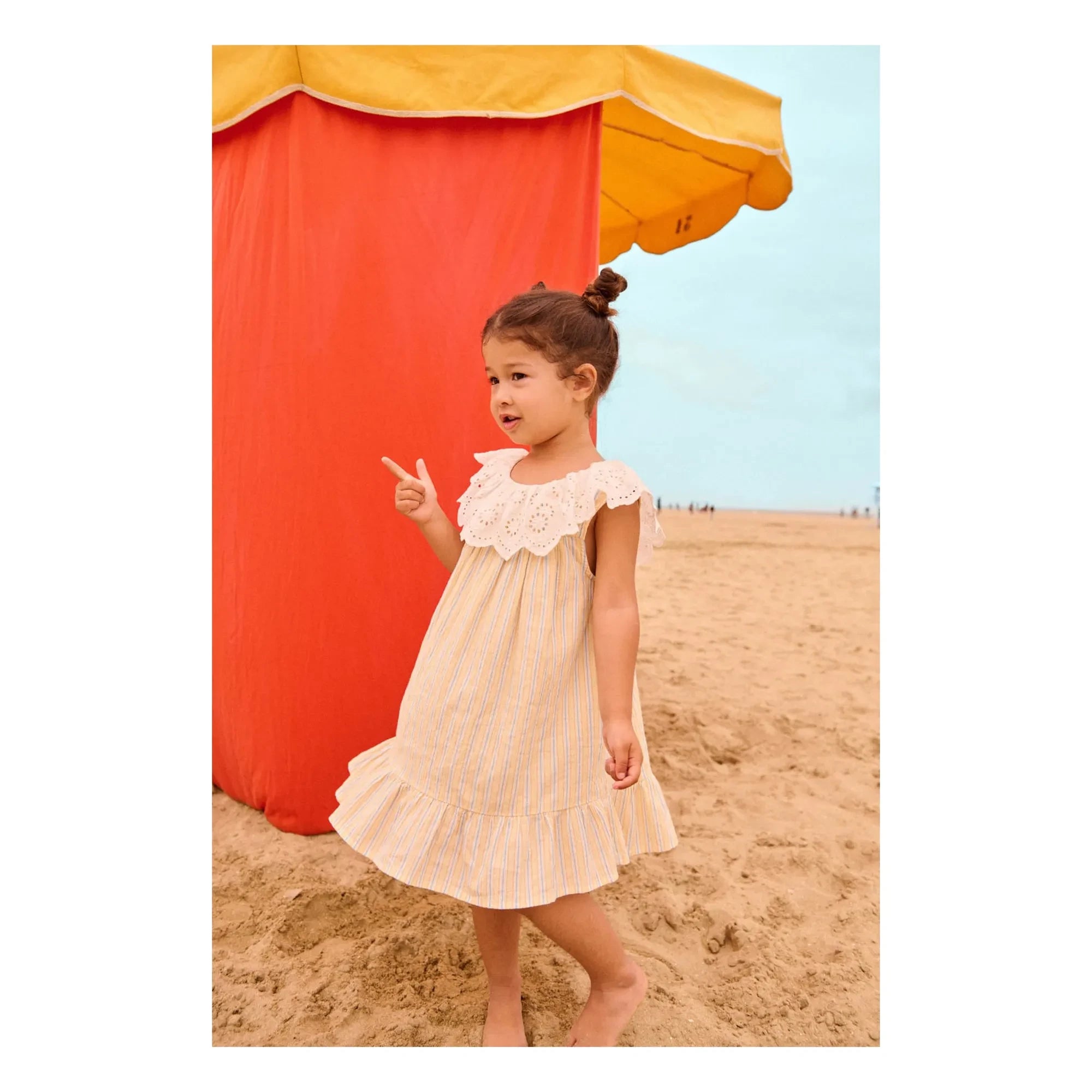 Louise Misha - Danya Gestreiftes Kleid aus Bio-Baumwolle | Gelb