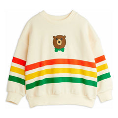 Mini Rodini - Gestreiftes Bären-Sweatshirt Bio-Baumwolle | Ecru