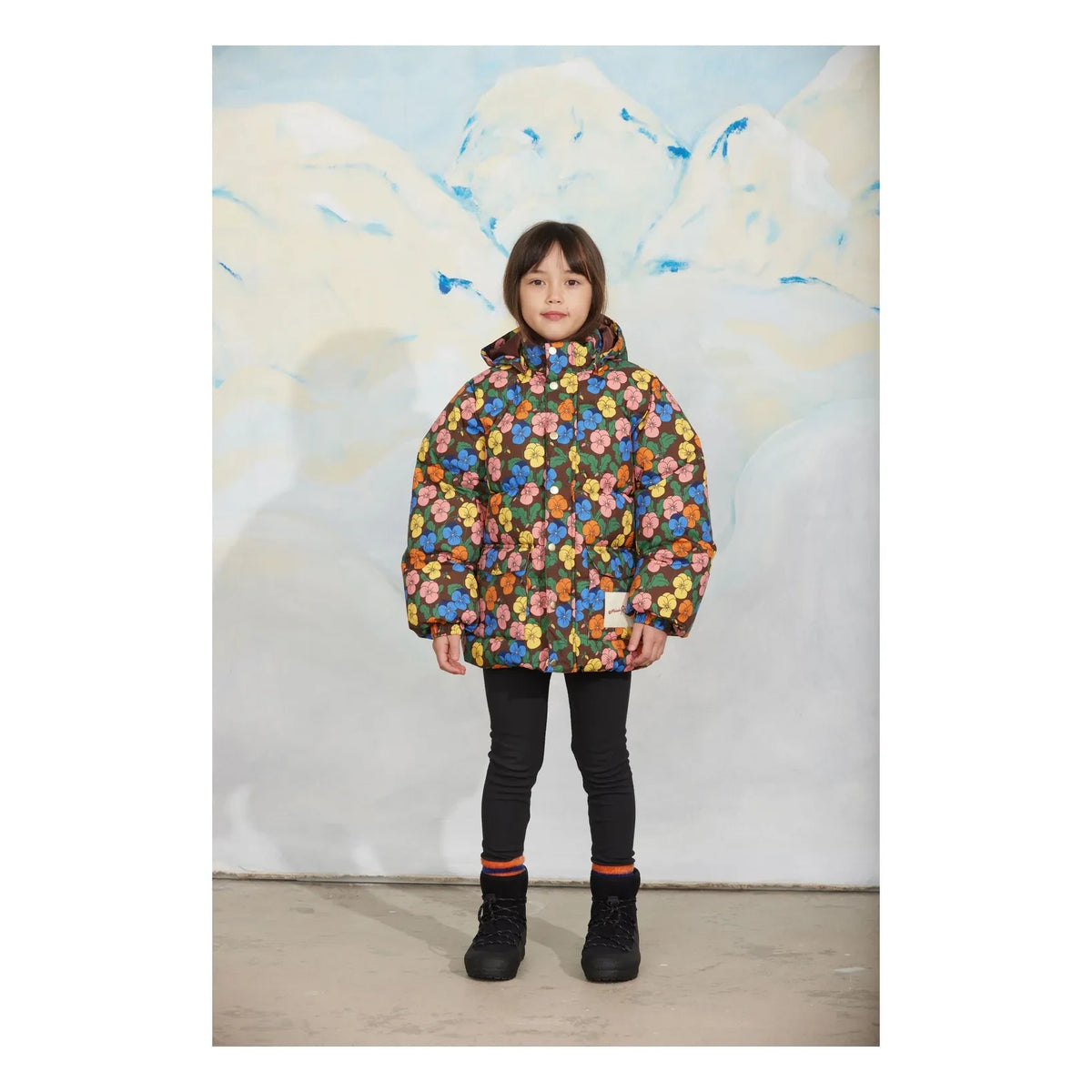 Mini Rodini - Çiçek Desenli Geri Dönüştürülmüş Elyaflı Şişme Mont | Siyah