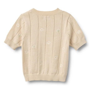 Wheat - Malvina Bio-Baumwolle Blüten Kurzarmpullover | Ecru