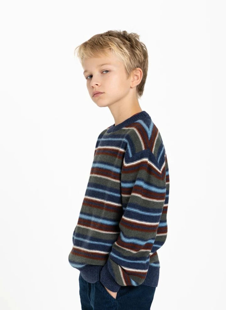 Smallable Kid - Matteo Gestreifter Wollpullover | Blau