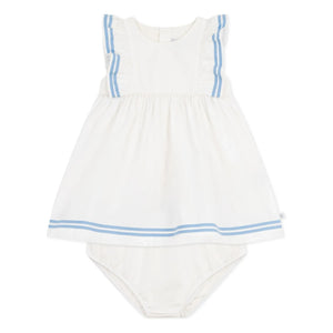 Petit Bateau - Marinekleid und Overall-Set aus Bio-Baumwollpopeline | Weiß
