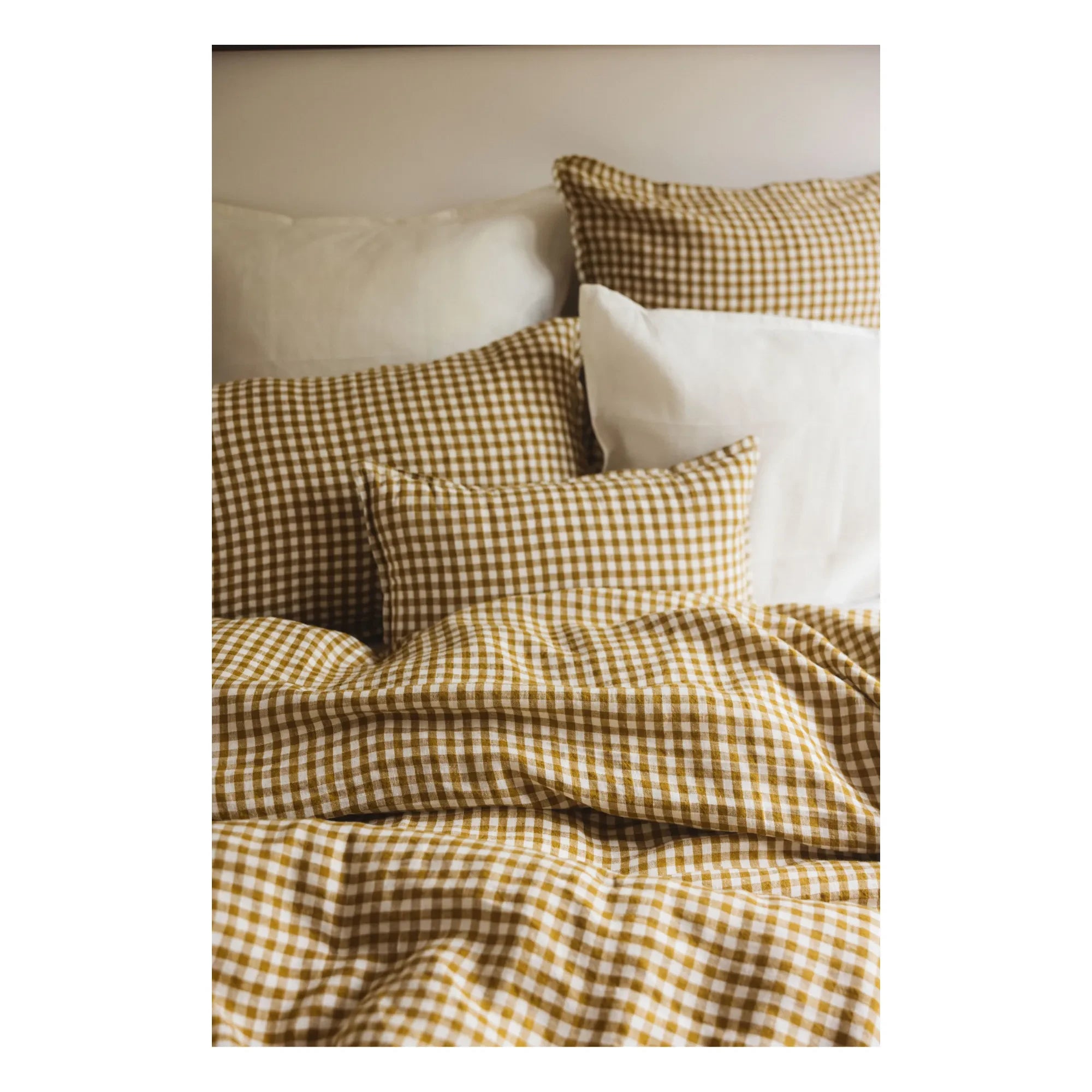 Gabrielle Paris - Gingham Gewaschener Leinen-Bettbezug | Currygelb