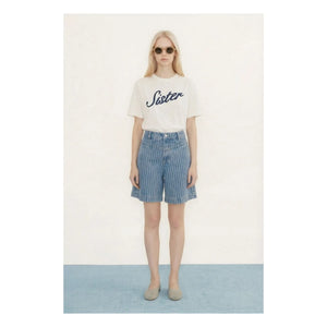 The Tiny Big Sister - Gestreifte Baumwollshorts | Jeansblau