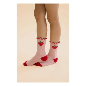 Flöss - 2 Paar Pointelle Vigga Erdbeer-Socken-Set | Rosa