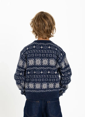 Hundred Pieces - Mika Jacquard Merinowolle Pullover | Grau Blau