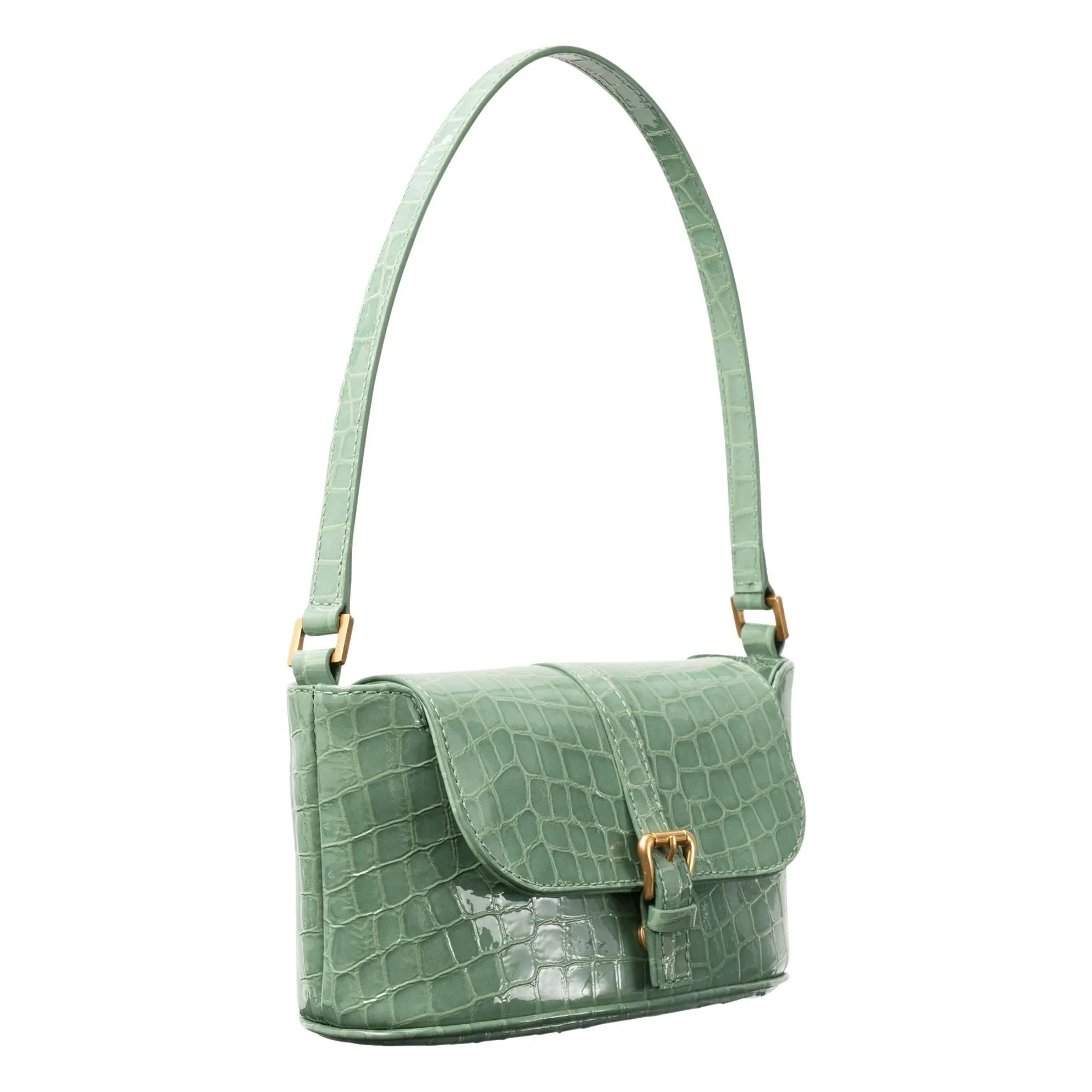 BY FAR - Miranda Baguette Kroko-Leder Tasche | Mintgrün