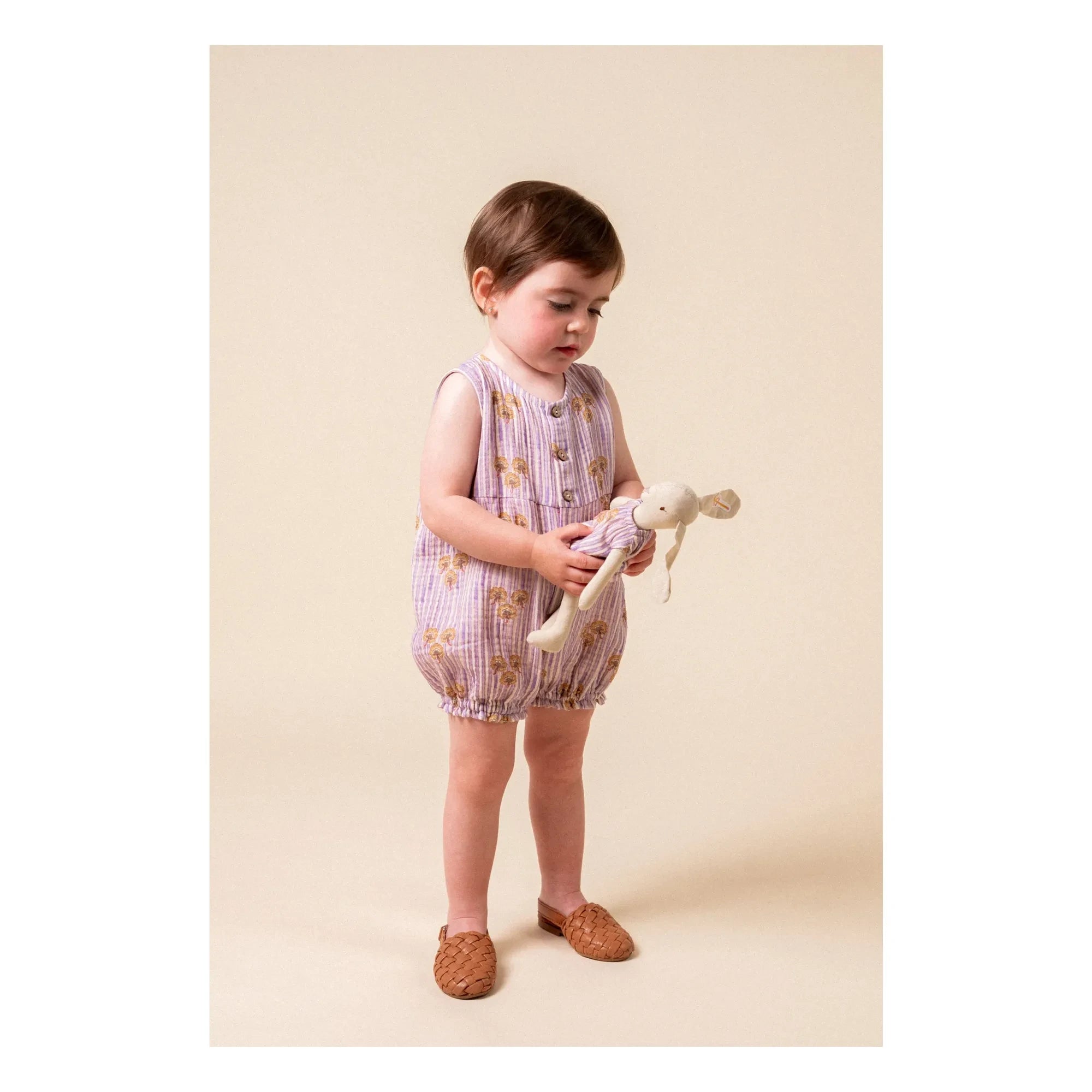 birinit - Gestreifter Bio-Baumwoll-Cinca-Strampler | Mauve