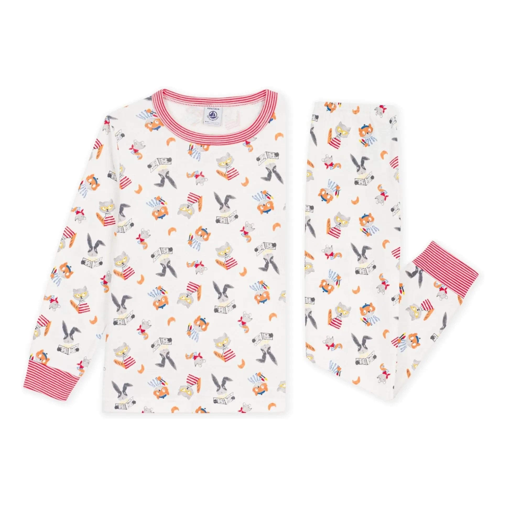 Petit Bateau - Organik Pamuklu Hayvan Desenli Pijama | Beyaz