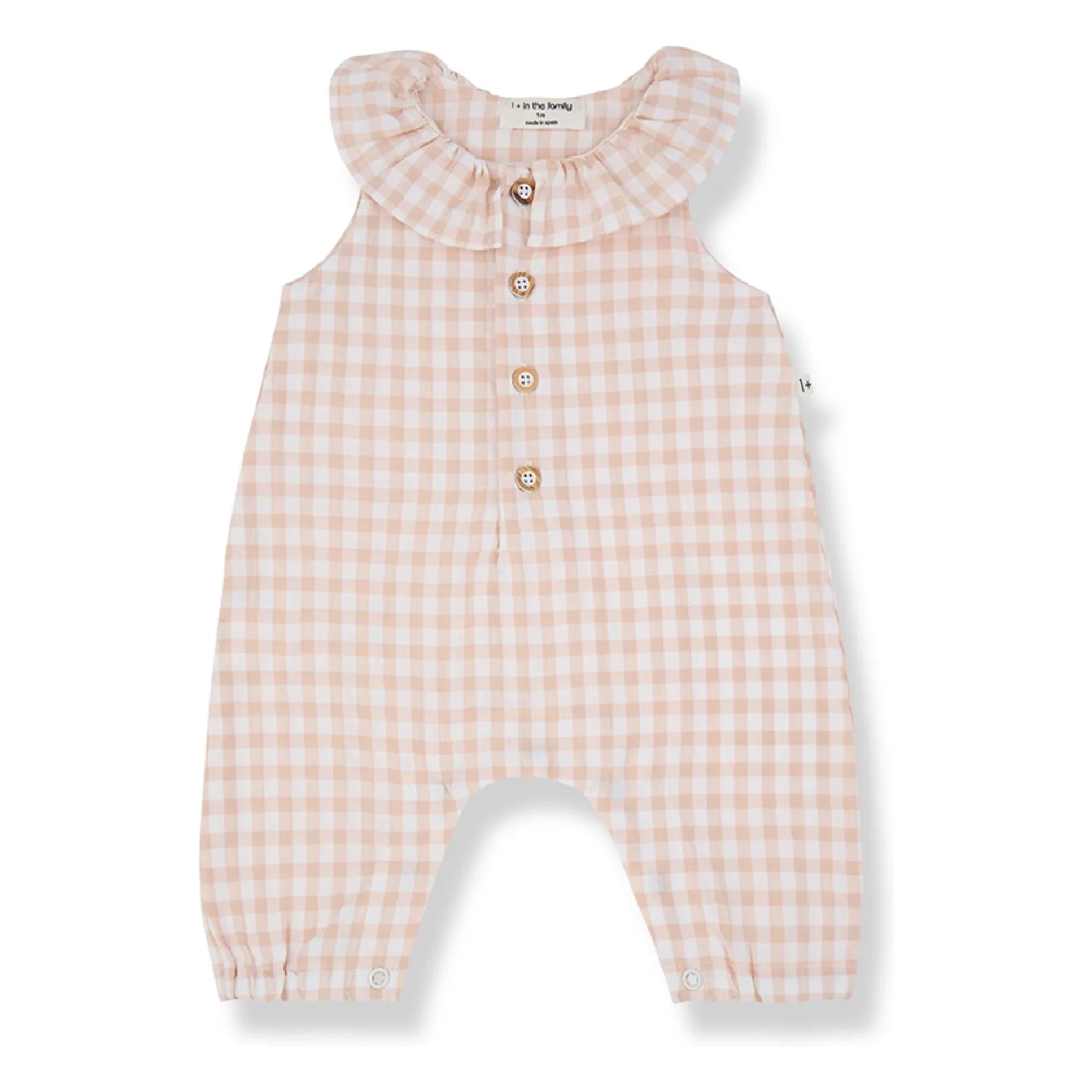1+ in the family - Egina Vichy Seersucker Overall | Beige Rosa