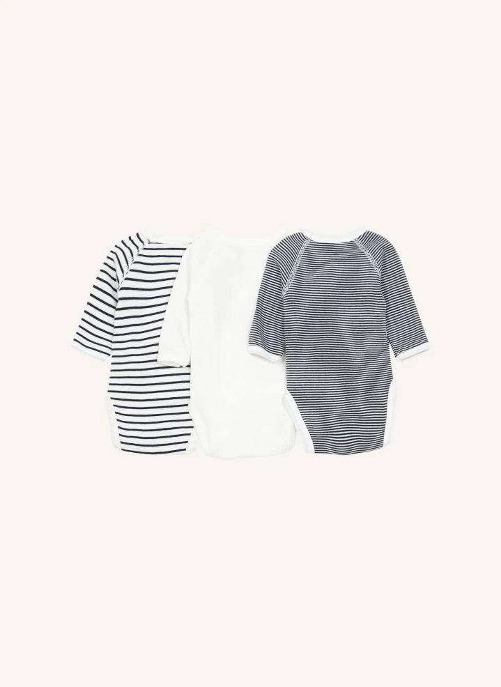 Petit Bateau - Çizgili Yenidoğan Çapraz Askılı Tulumlar - 3'lü Set | Beyaz