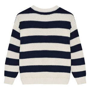 the new society - Musa Gestreifter Baumwollpullover | Nachtblau