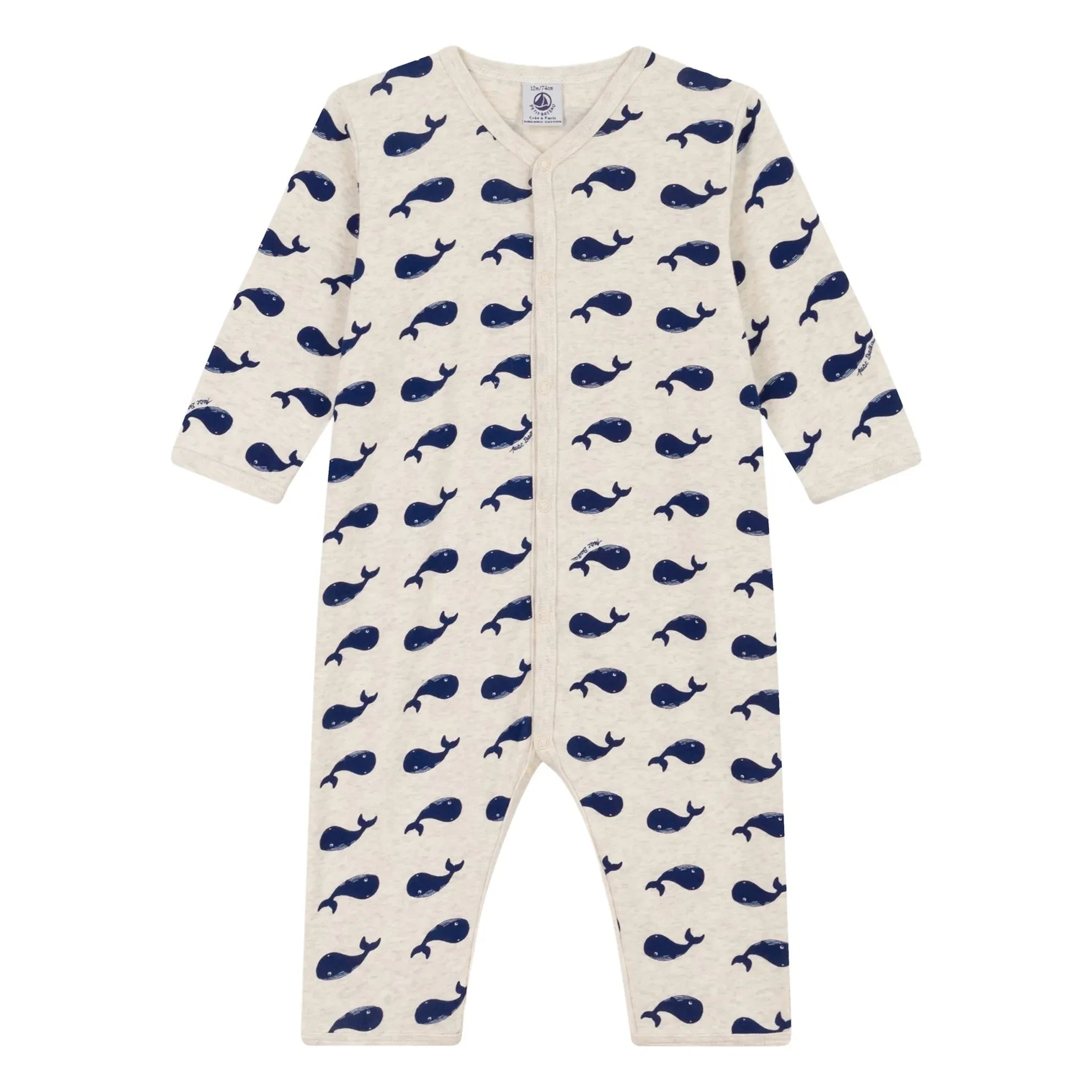 Petit Bateau - Wal-Schlafanzug ohne Fuß aus Bio-Baumwolle | Dunkelgrau-beige