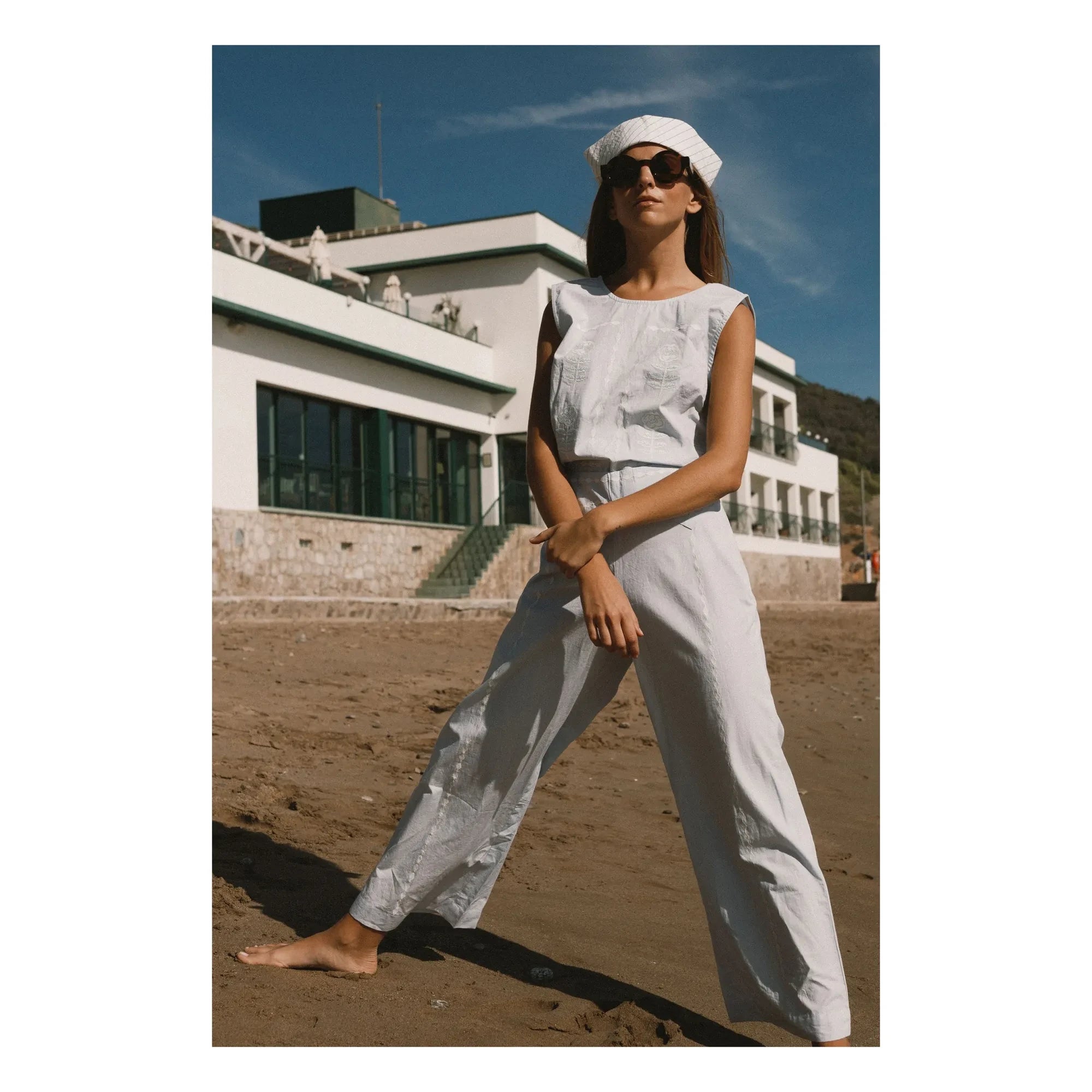The Tiny Big Sister - Leinen- und Baumwollhose mit Stickerei | Blau