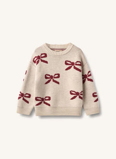 Wheat - Pullover mit Knoten‑Schleife aus Merinowolle | Creme