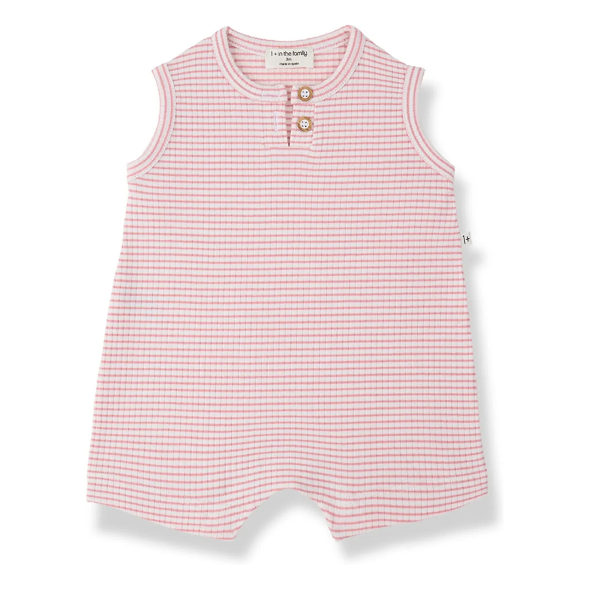 1+ in the family - Gestreifter Vendrell Ripp-Strampler | Puder