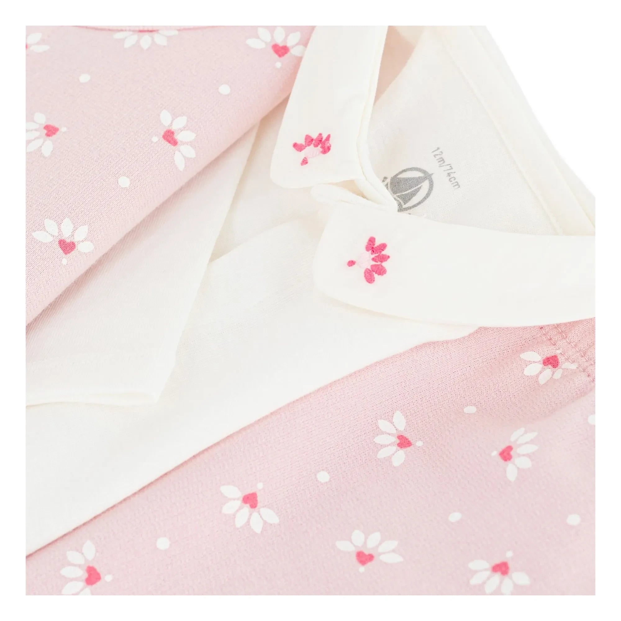 Petit Bateau - Set aus Bio-Baumwoll-Cardigan, Hose und Body mit Blumenmuster | Rosa