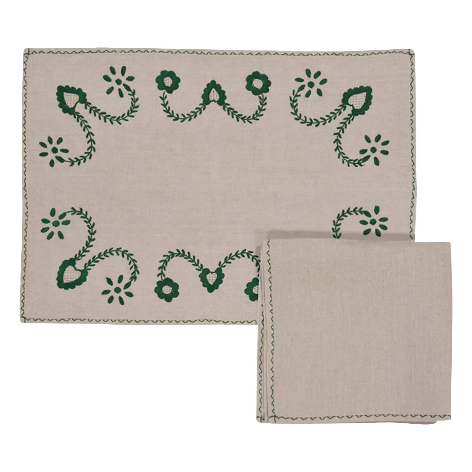 House of Capricorn - Besticktes Tischset und Servietten-Set Viana | Grün