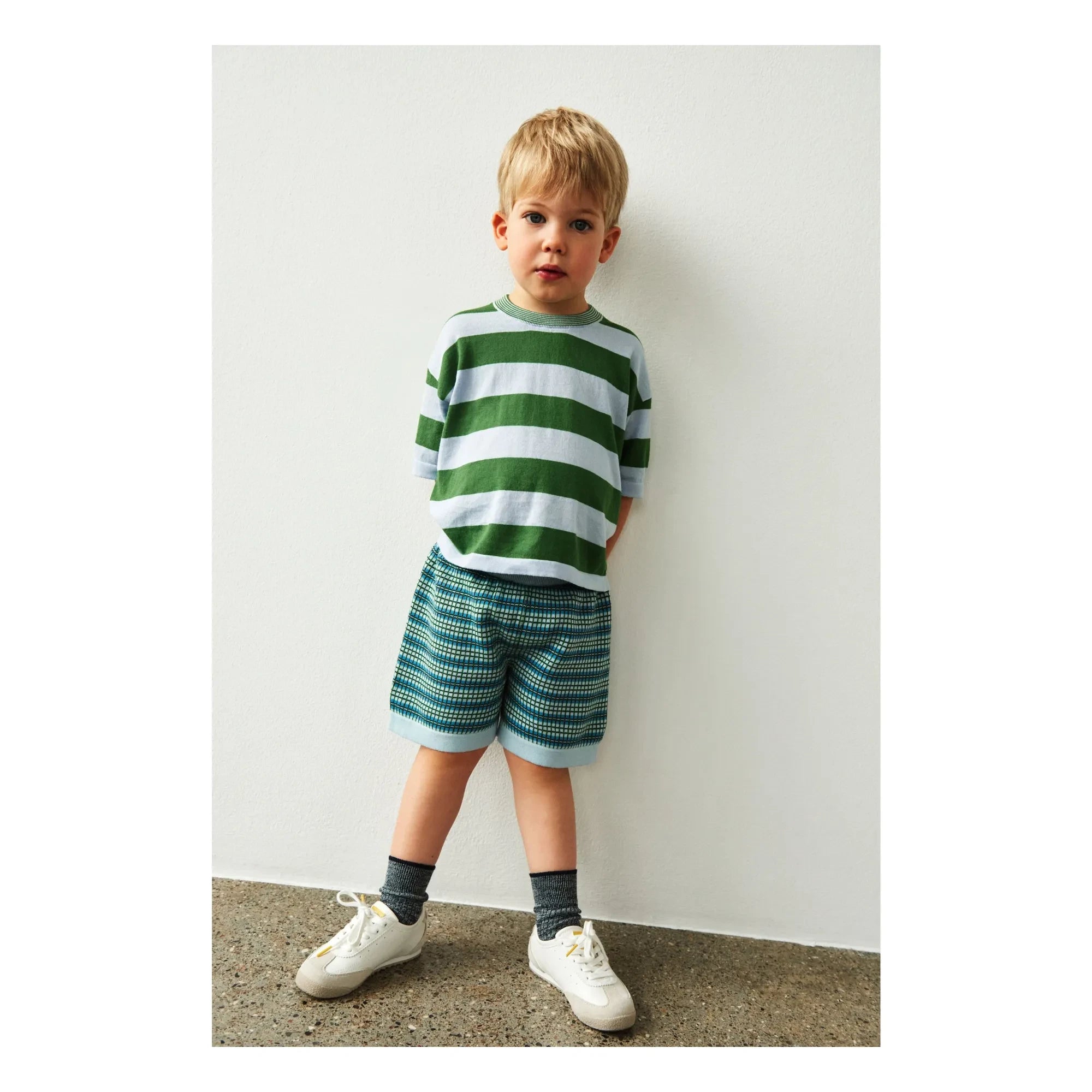 FUB - Oversize Gestreiftes T-Shirt Extra Feine Strick Bio-Baumwolle | Grün