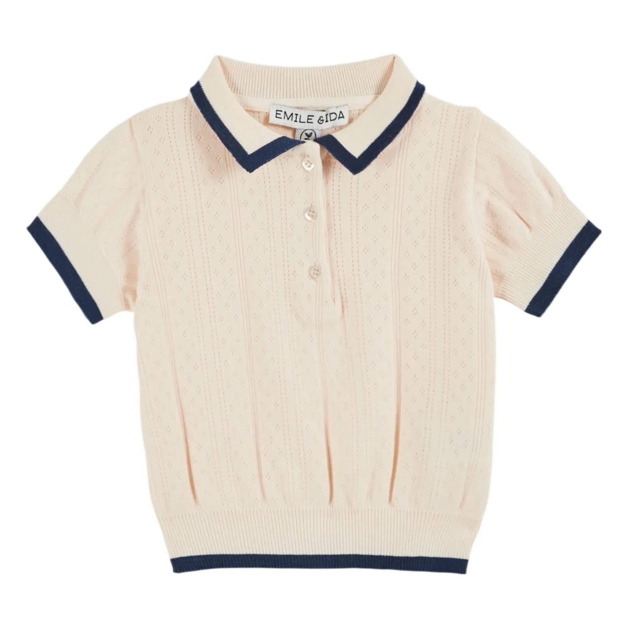 Emile et Ida - Pointelle Kontrast Polo Bio-Baumwolle | Creme
