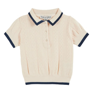 Emile et Ida - Pointelle Kontrast Polo Bio-Baumwolle | Creme