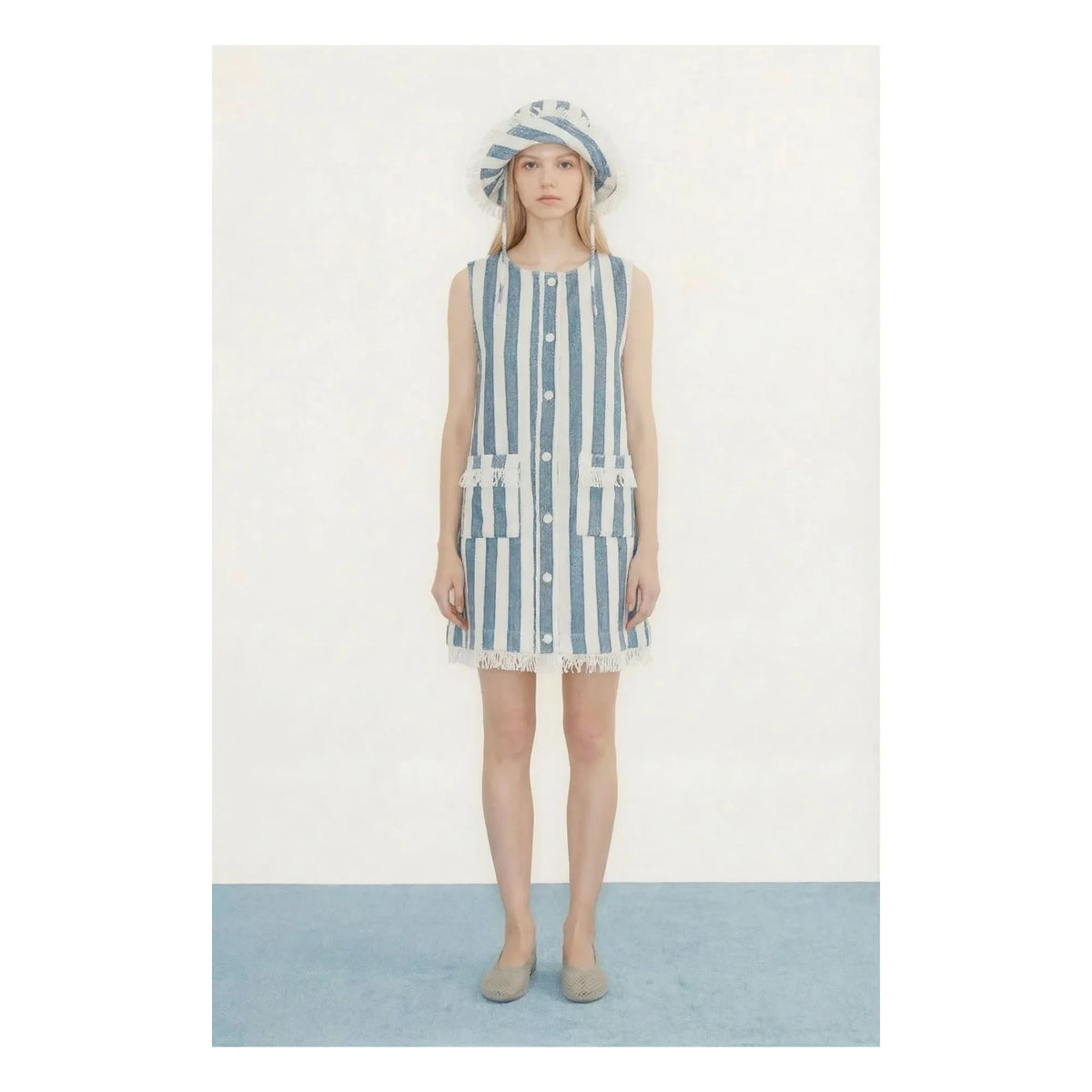 The Tiny Big Sister - Baumwollgestreiftes Kleid | Denimblau