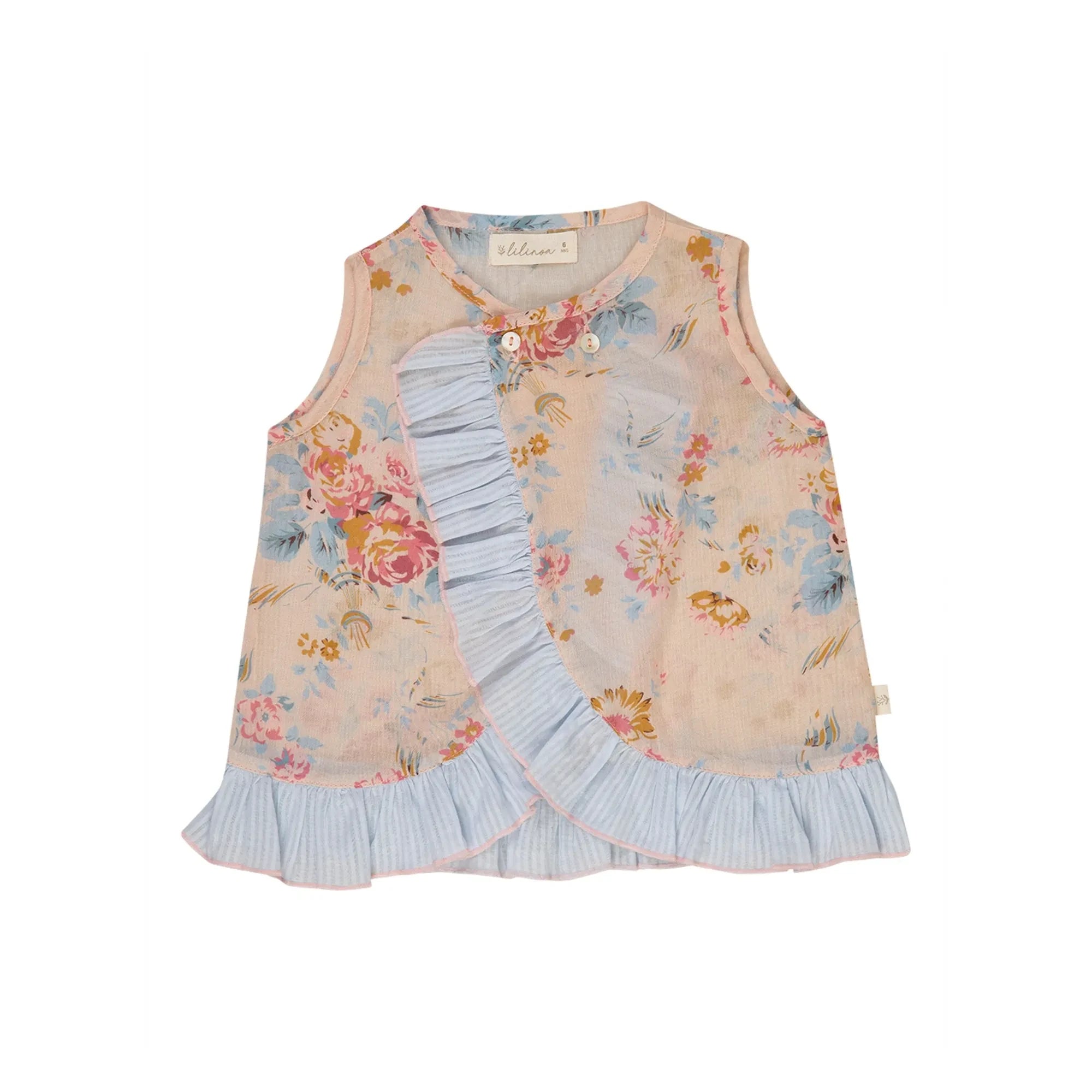 Lilinoa - Geblümtes Rüschen-Top aus Baumwollvoile | Peach