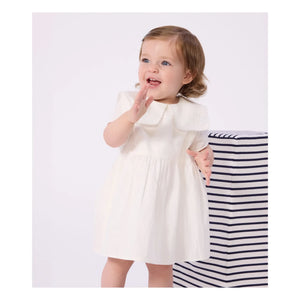 Petit Bateau – Matrosenkleid und Bloomer-Set aus Leinen und Bio-Baumwolle | Weiß