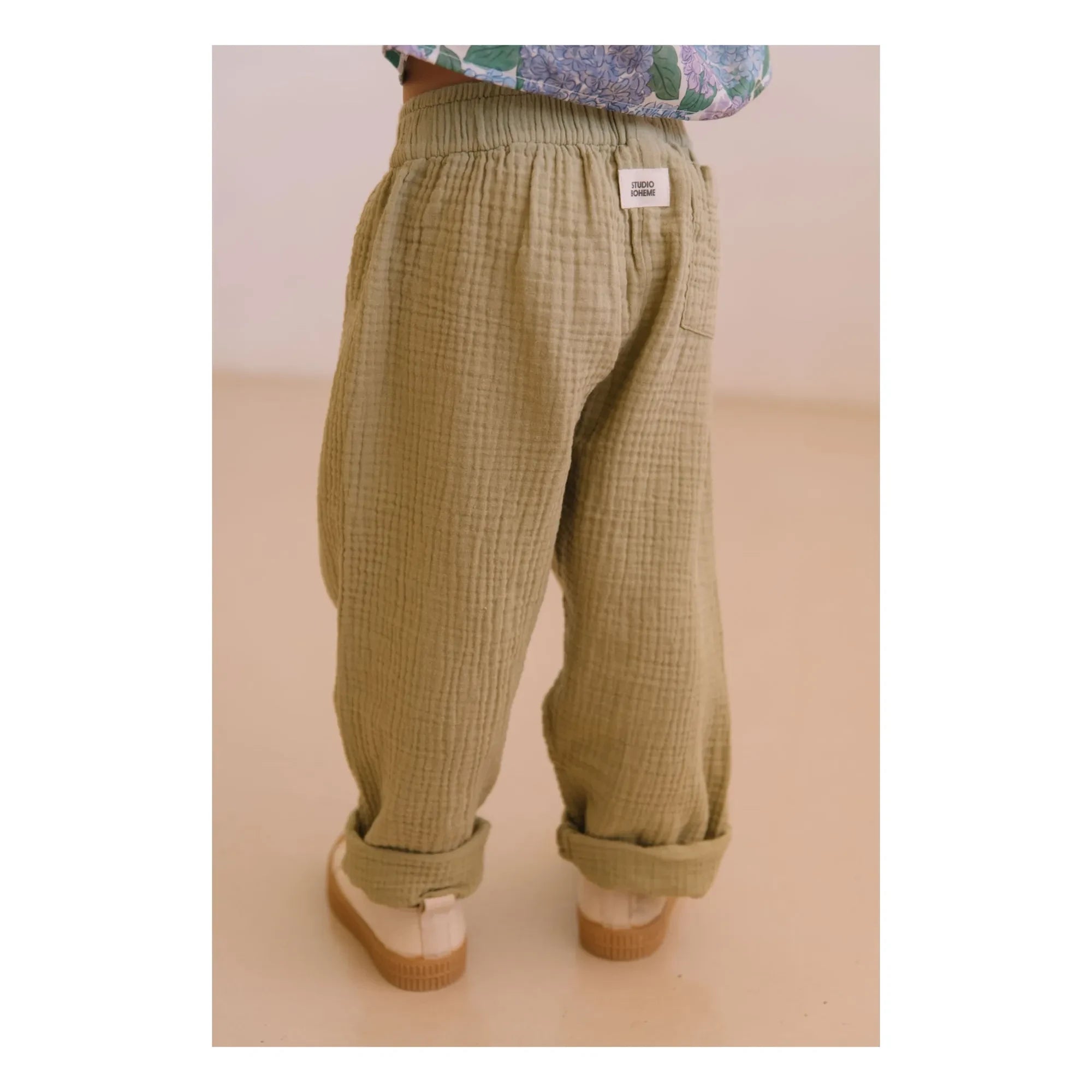 Studio Bohème - Cousin Gaze Hose aus Bio-Baumwoll-Waffelstoff | Hellkhaki