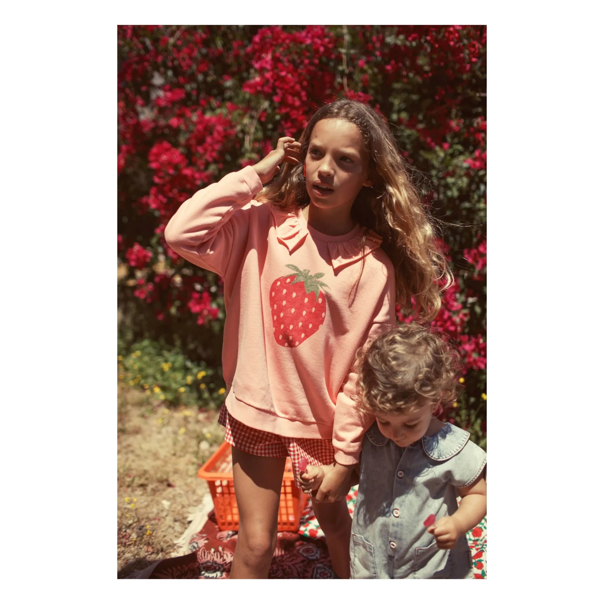 Piupiuchick - Erdbeer-Sweatshirt mit Rüschen aus Bio-Baumwolle | Rosa