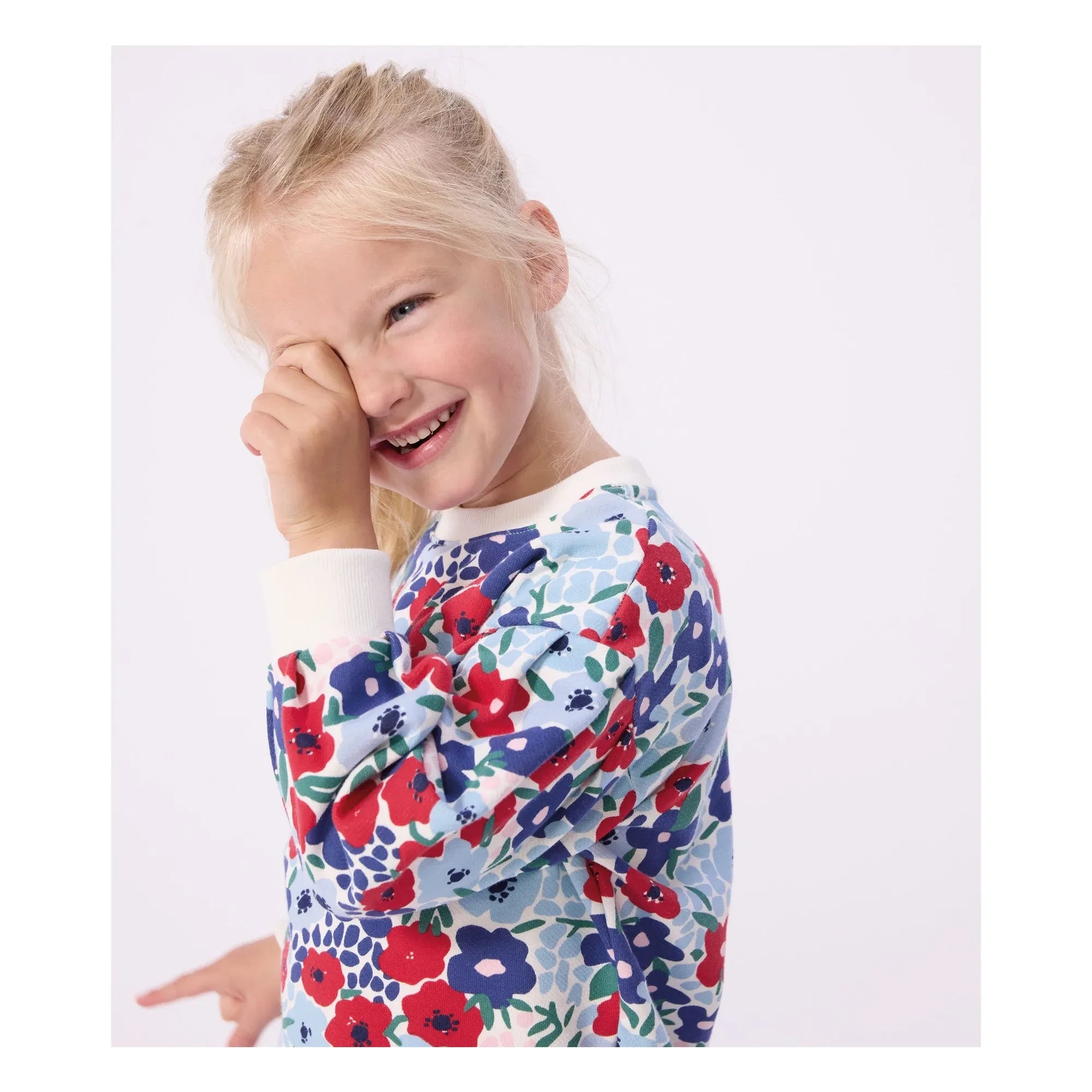 Petit Bateau - Fleece-Sweatshirt mit Blumenmuster | Blau