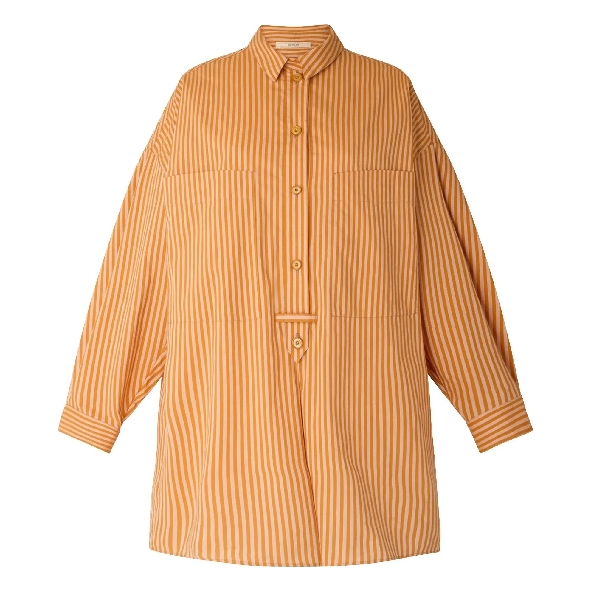 Sessùn - Fontella Gestreiftes Baumwollkleid | Orange