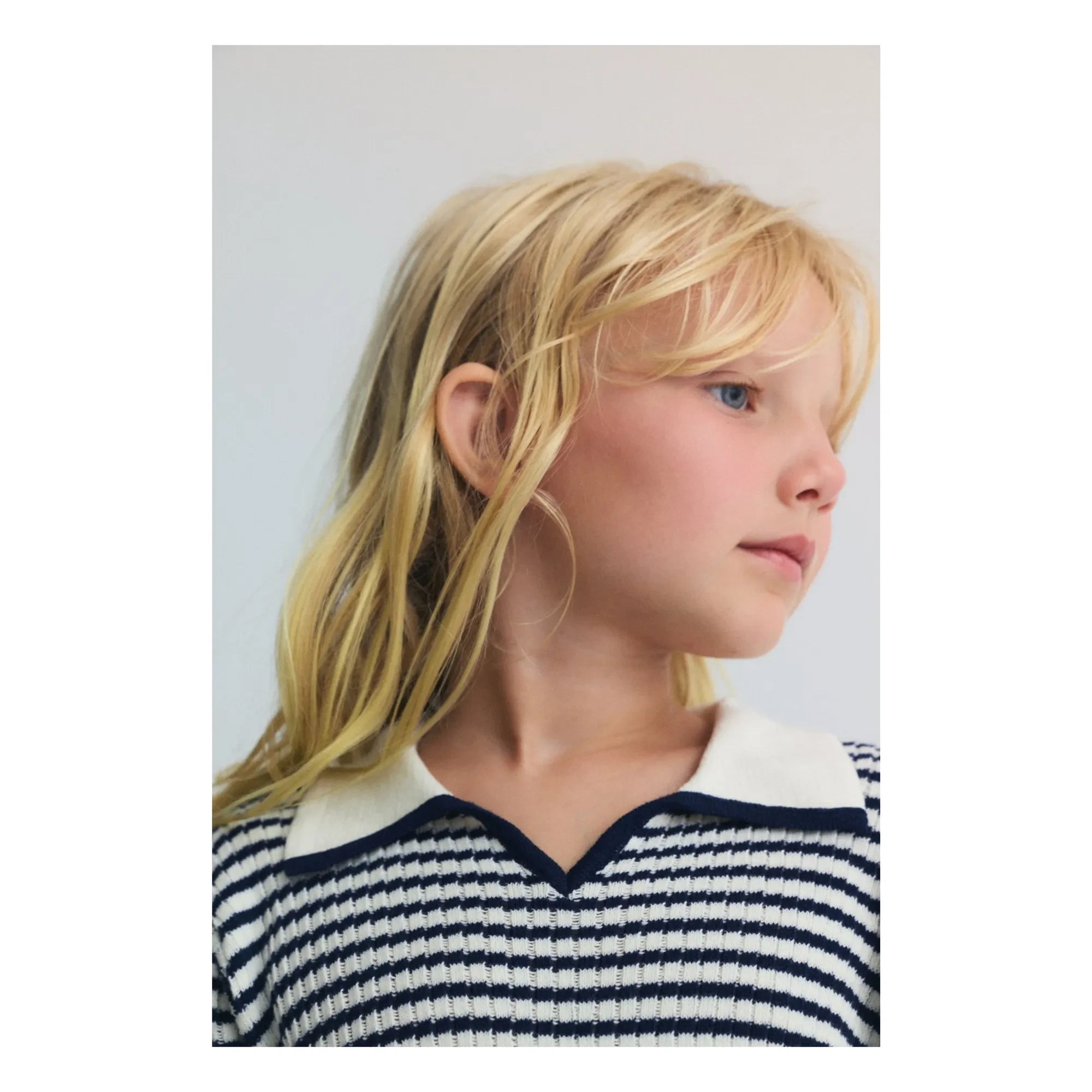the new society - Gestreiftes Strick-Polo-Shirt | Dunkelblau