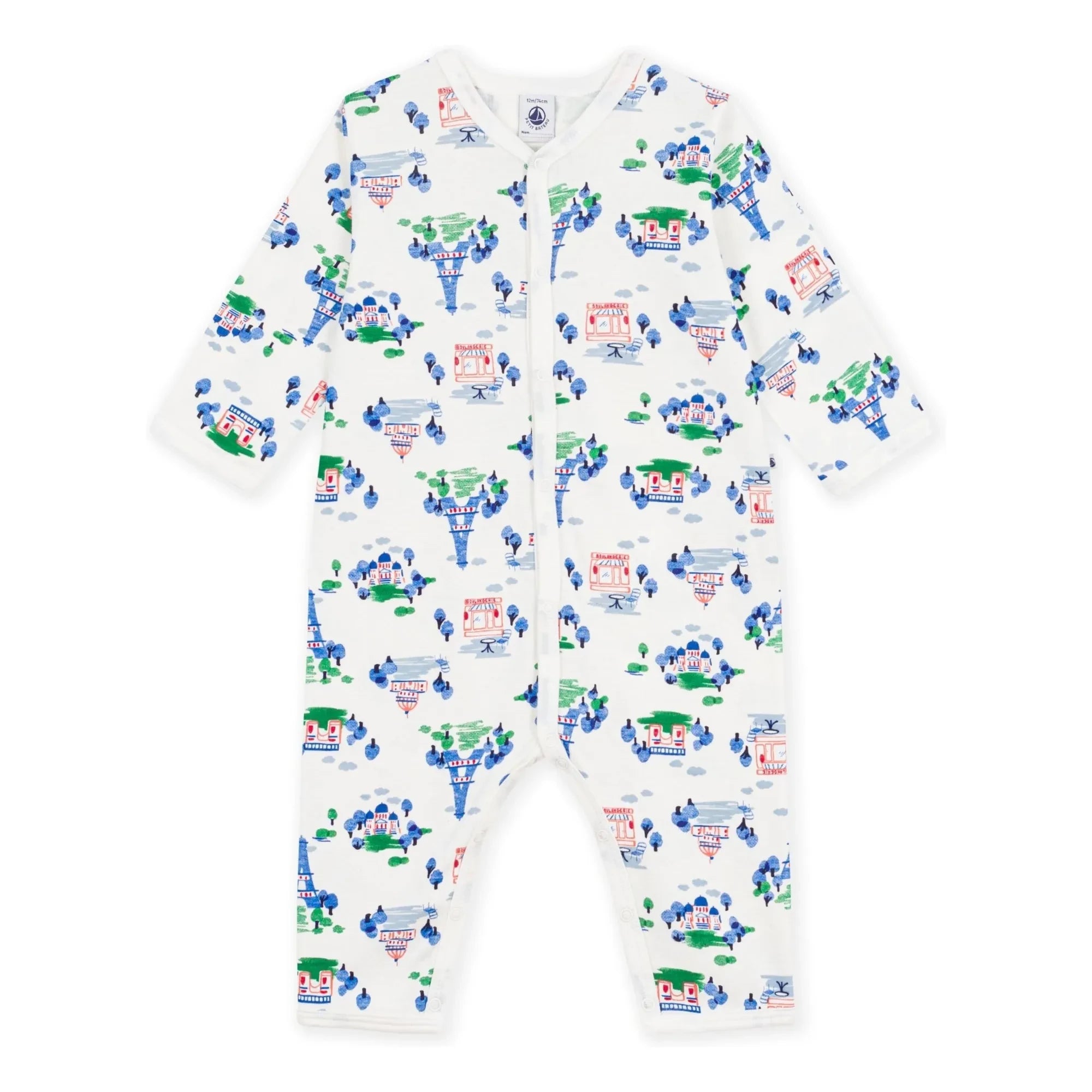 Petit Bateau - Uyku Güzel Pijama Eyfel Kulesi Organik Pamuk | Beyaz