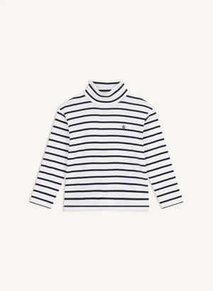 Petit Bateau - Organik pamuklu çizgili balıkçı yaka | Beyaz