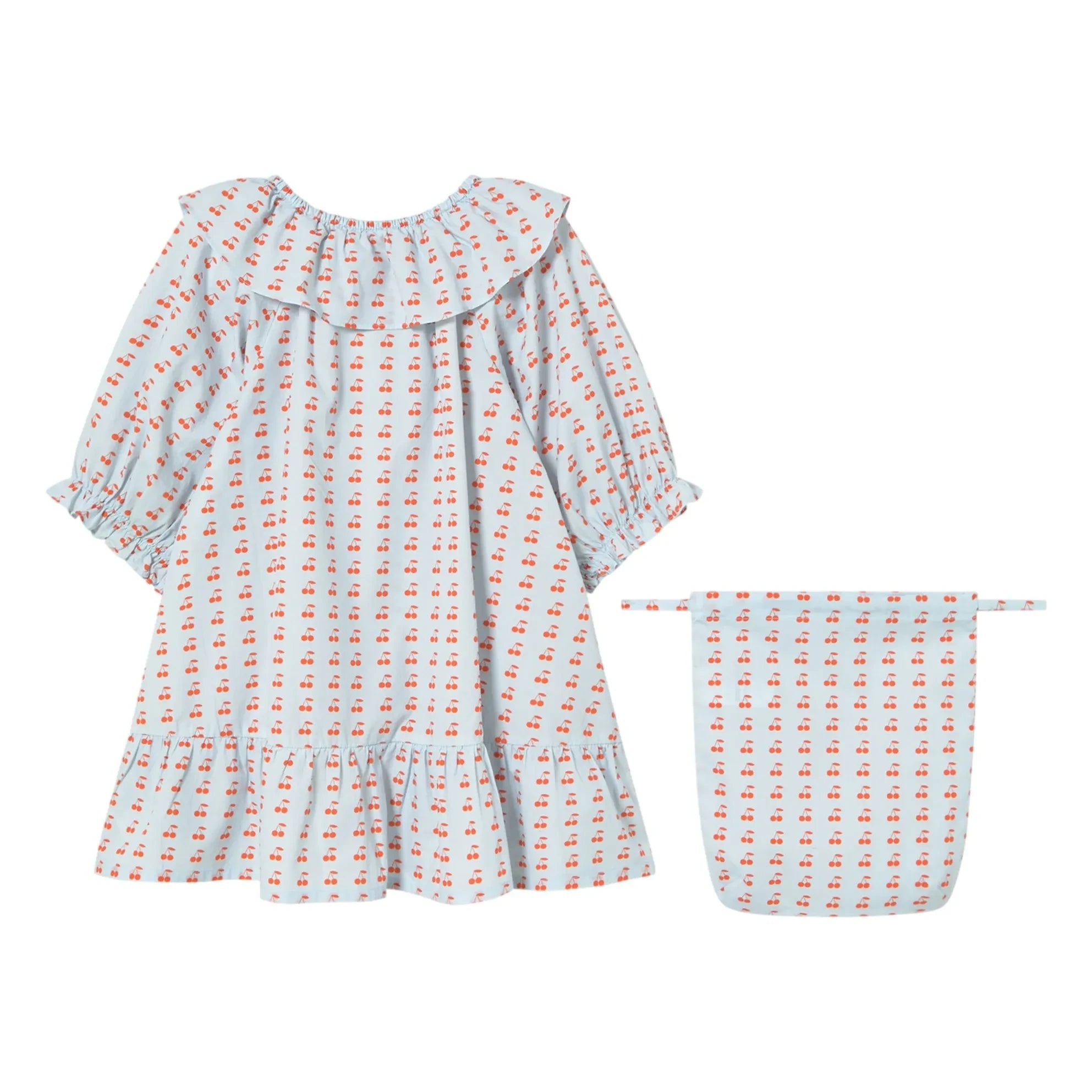 Tinycottons - Kirsch-Rüschenkleid | Eisblau