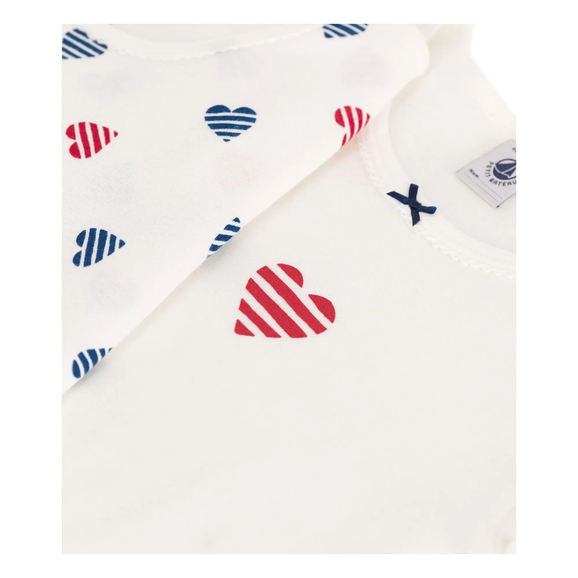 Petit Bateau - 2er Set Gestreifte Herz Bio-Baumwoll-T-Shirts | Weiß