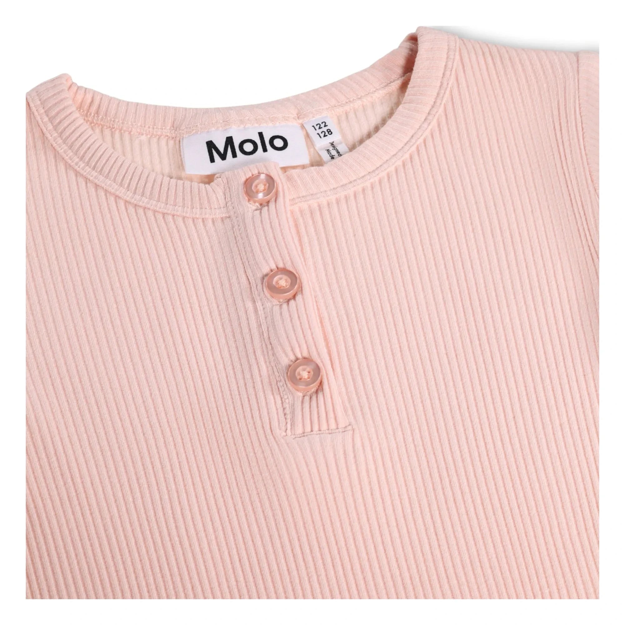 Molo - Rosey nervürlü düğmeli tişört | Açık Pembe