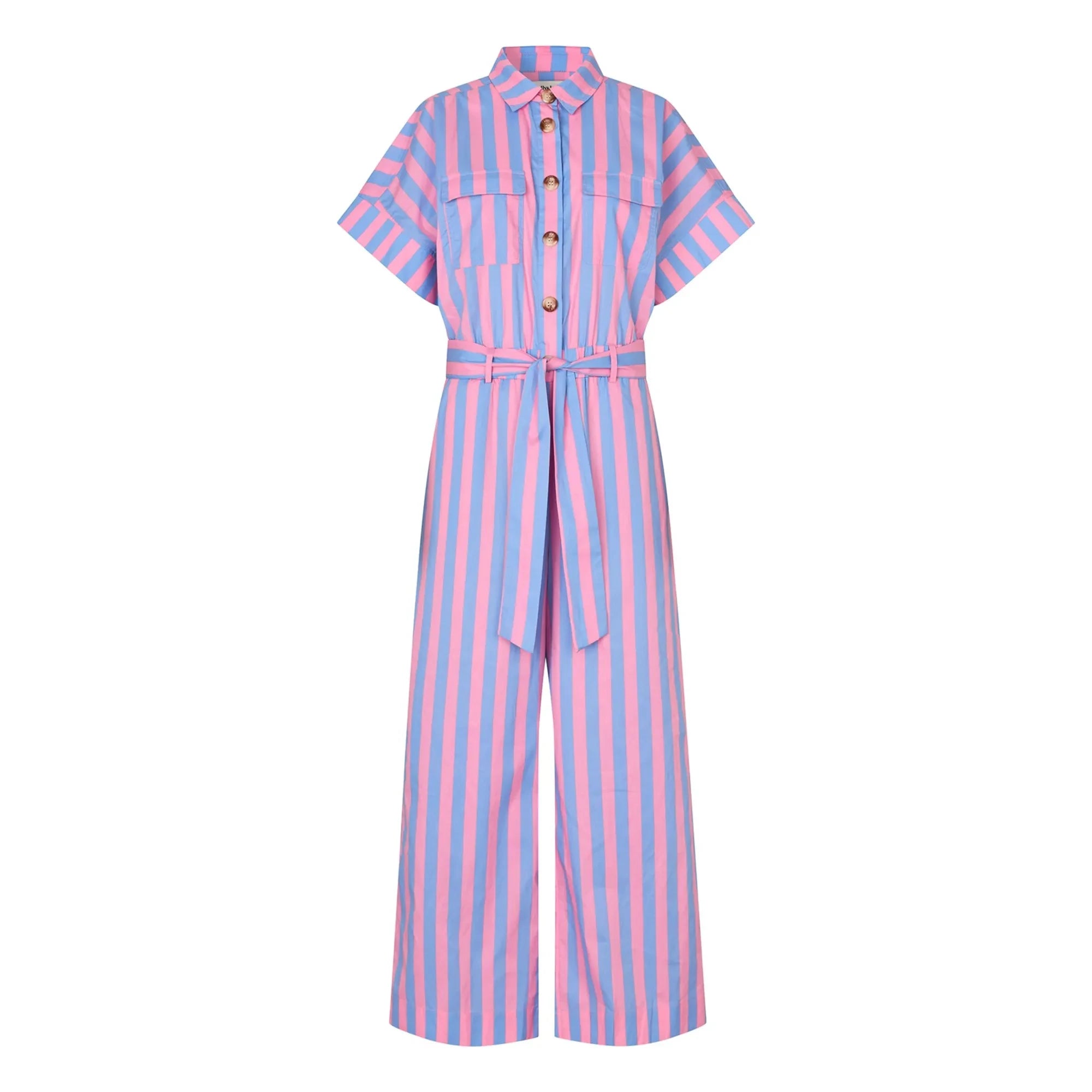 Lollys Laundry - Mathilde gestreifter Baumwoll-Jumpsuit | Rosa